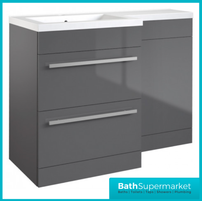 Kartell Matrix Storm Grey 2 Drawer L Shaped Bathroom Furniture Pack 1100mm – LH/RH