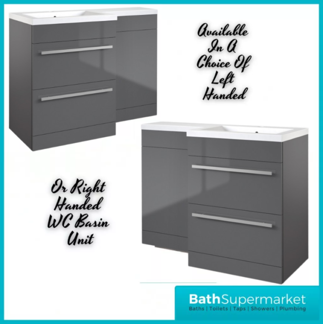 Kartell Matrix Storm Grey 2 Drawer L Shaped Bathroom Furniture Pack 1100mm – LH/RH