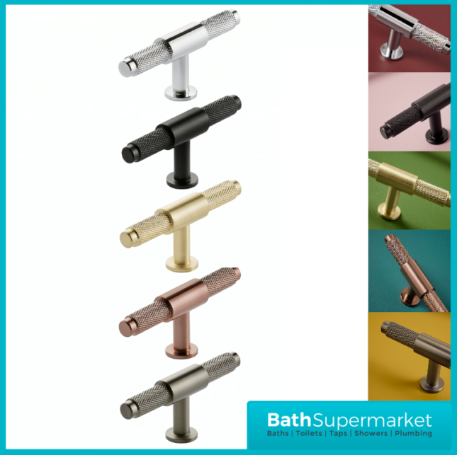 Sognare Knurled Textured Furniture T-Bar Handle Various Colours 95mm