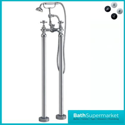 Russeldene & Marie Traditional Chrome Freestanding Bath Shower Mixer Tap Cradle Kit