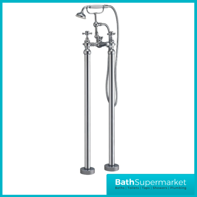 Russeldene & Marie Traditional Chrome Freestanding Bath Shower Mixer Tap Cradle Kit