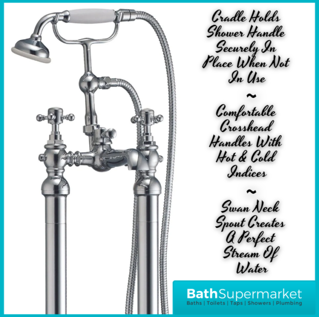 Russeldene & Marie Traditional Chrome Freestanding Bath Shower Mixer Tap Cradle Kit