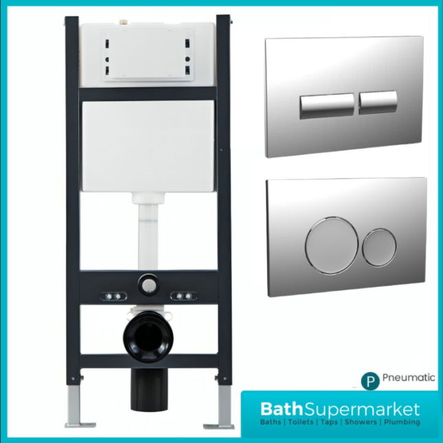 Sognare Wall Hung Toilet Fixing Frame & Pneumatic Cistern With Chrome Flush Plate