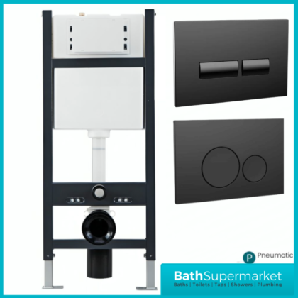 Sognare Wall Hung Toilet Fixing Frame & Pneumatic Cistern With Black Flush Plate