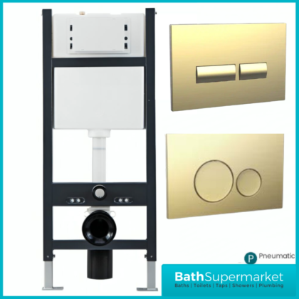 Sognare Wall Hung Toilet Fixing Frame & Pneumatic Cistern With Brushed Brass Flush Plate