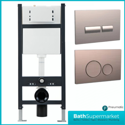 Sognare Wall Hung Toilet Fixing Frame & Pneumatic Cistern With Brushed Bronze Flush Plate