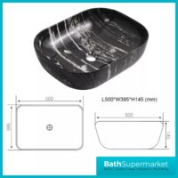 KDK Black Marble Effect Rectangular Countertop Basin 500mm Width