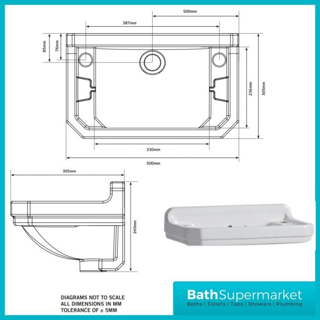 AquaVolere Sabine White Wall Hung 1TH Cloakroom Basin & Chrome Bottle Trap