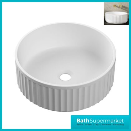 AquaVolere White Fluted Round Counter Top Washbowl Basin 400mm