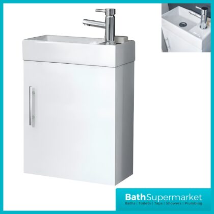 Sognare Lanza Gloss White Wall Mounted Cloakroom Vanity Basin Unit 400mm Wide