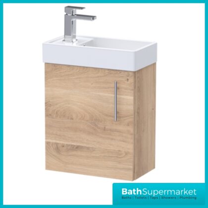 Nuie Vault Bleached Oak Wall Mounted Cloakroom Vanity Basin Unit 400mm Wide