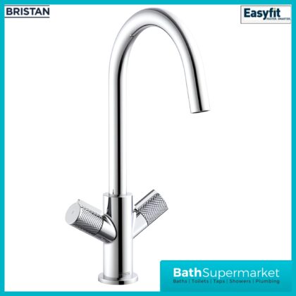Bristan Fern Chrome Easyfit Swan Neck Swivel Spout Twin Lever Kitchen Mixer Tap
