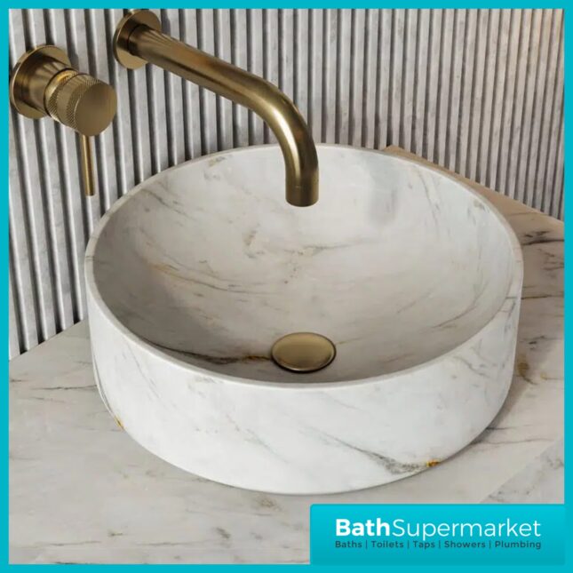 Sognare Sanctuary Arabescato White Round Countertop Marble Basin 350mm
