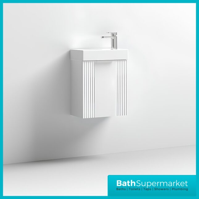 Nuie Deco Compact Satin White Wall Hung Vanity Basin Unit 400mm Width