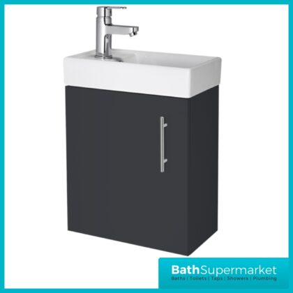 Nuie Vault Satin Soft Black Wall Mounted Cloakroom Basin Vanity Unit 400mm Wide
