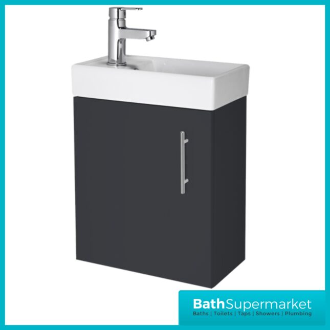 Nuie Vault Satin Soft Black Wall Mounted Cloakroom Basin Vanity Unit 400mm Wide