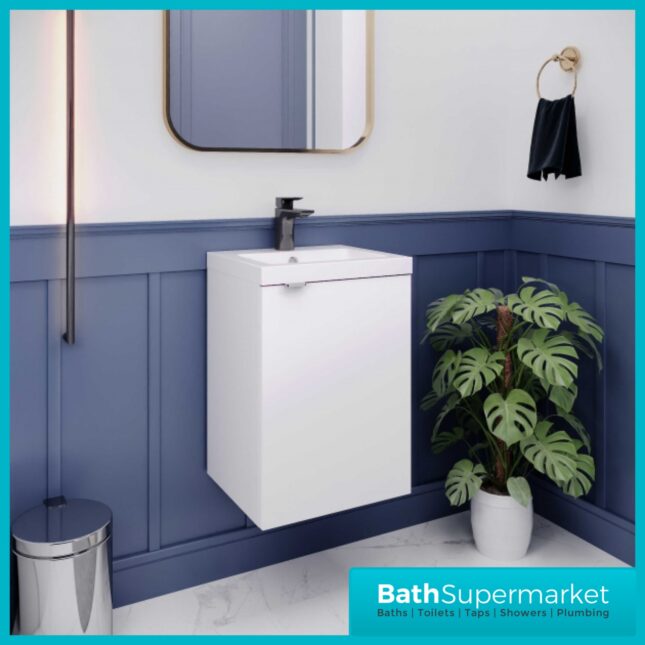 Hudson Reed Fusion White Wall Hung Centre Tap Hole Compact Basin Unit 400mm