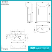 Hudson Reed Juno Compact Metallic Slate Wall Hung Basin Unit 450mm Wide RH & LH