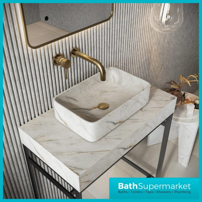 Sognare Sanctuary Arabescato White Rectangle Countertop Marble Basin 420mm