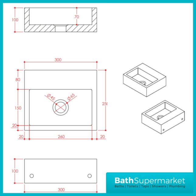 Sognare Sanctuary Arabescato White Marble Wall Hung Cloakroom Basin 300mm