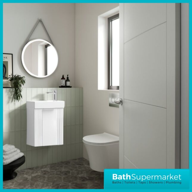 Nuie Deco Compact 400mm Wall Hung Vanity and Basin Unit - Satin