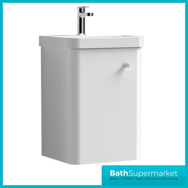 Nuie Core White Gloss Wall Mounted Cloakroom Basin Unit 400mm Wide