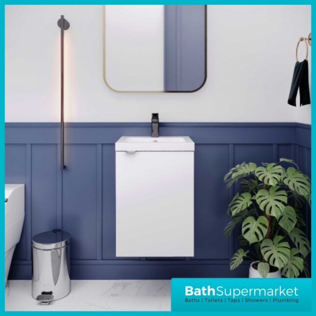 Hudson Reed Fusion White Wall Hung Centre Tap Hole Compact Basin Unit 400mm
