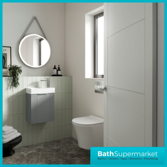 Nuie Deco Compact Satin Grey Wall Hung Vanity Basin Unit 400mm Width