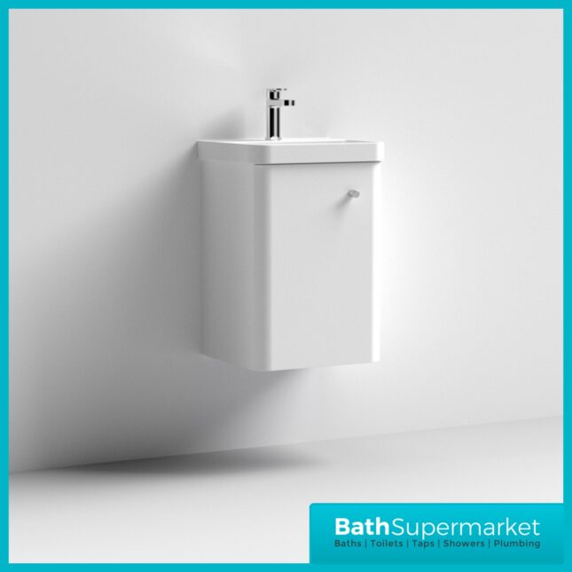 Nuie Core White Gloss Wall Mounted Cloakroom Basin Unit 400mm Wide
