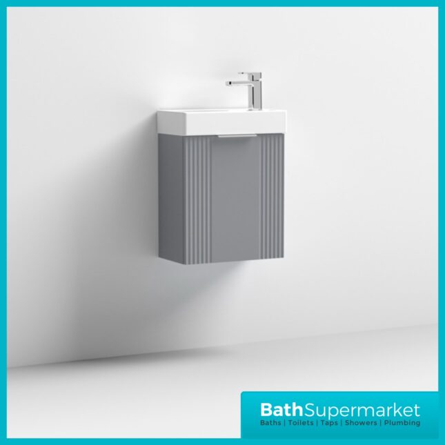 Nuie Deco Compact Satin Grey Wall Hung Vanity Basin Unit 400mm Width