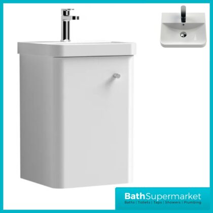 Nuie Core White Gloss Wall Mounted Cloakroom Basin Unit 400mm Wide