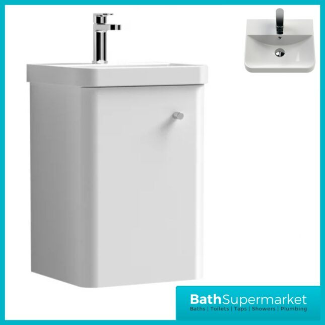 Nuie Core White Gloss Wall Mounted Cloakroom Basin Unit 400mm Wide