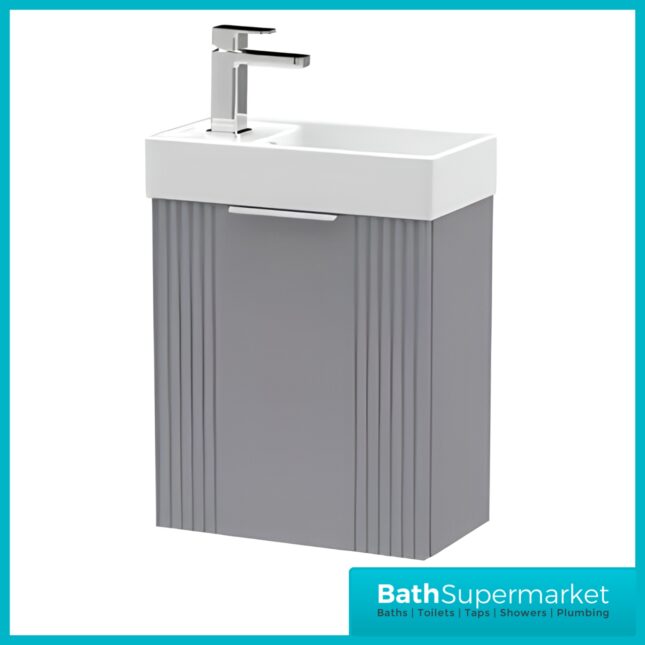 Nuie Deco Compact Satin Grey Wall Hung Vanity Basin Unit 400mm Width