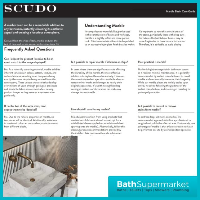 Sognare Sanctuary Venato White Rectangular Countertop Marble Basin 420mm