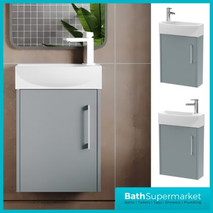 Hudson Reed Juno Compact Coastal Grey Wall Hung Basin Unit 450mm Wide RH & LH