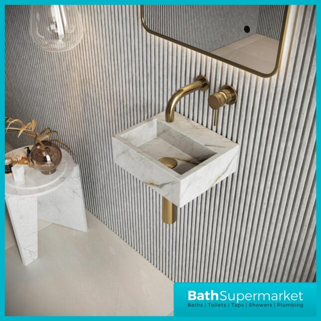 Sognare Sanctuary Arabescato White Marble Wall Hung Cloakroom Basin 300mm