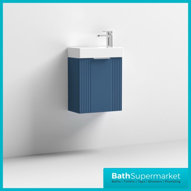 Nuie Deco Compact Satin Blue Wall Hung Vanity Basin Unit 400mm Width