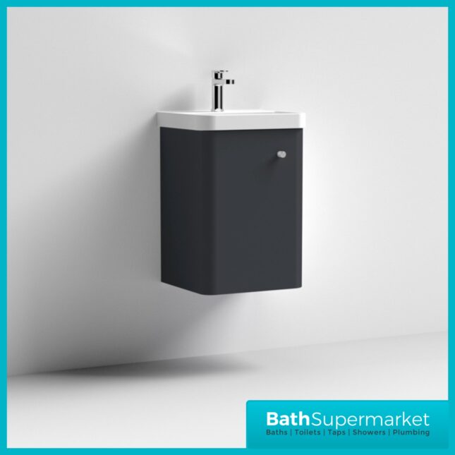 Nuie Core Soft Black Wall Mounted Cloakroom Basin Unit 400mm Wide