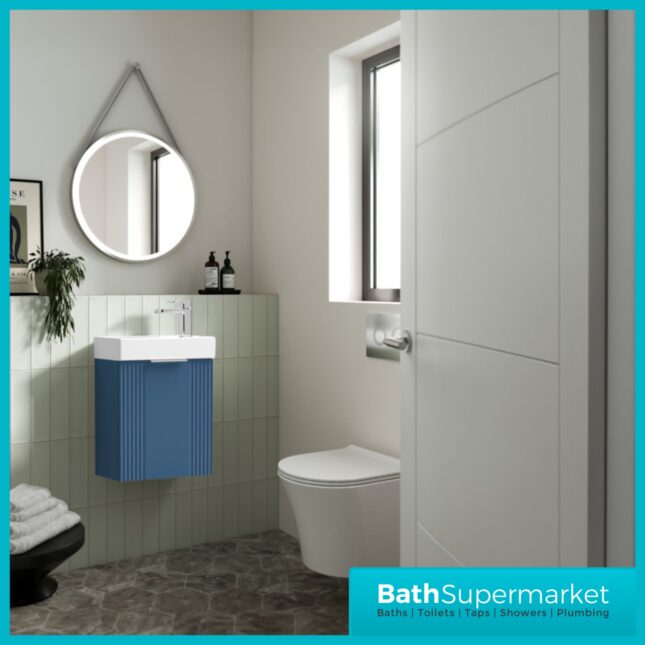 Nuie Deco Compact Satin Blue Wall Hung Vanity Basin Unit 400mm Width