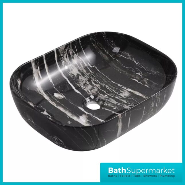 KDK Black Marble Effect Rectangular Countertop Basin 500mm Width