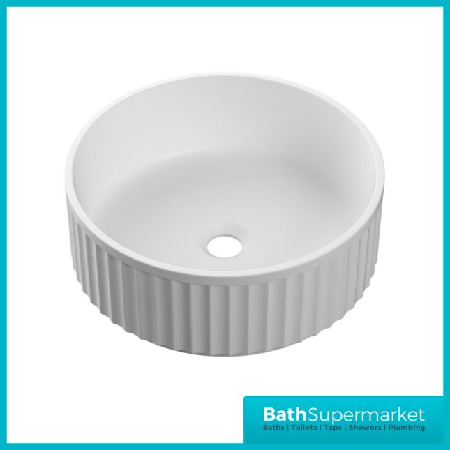 AquaVolere White Fluted Round Counter Top Washbowl Basin 400mm