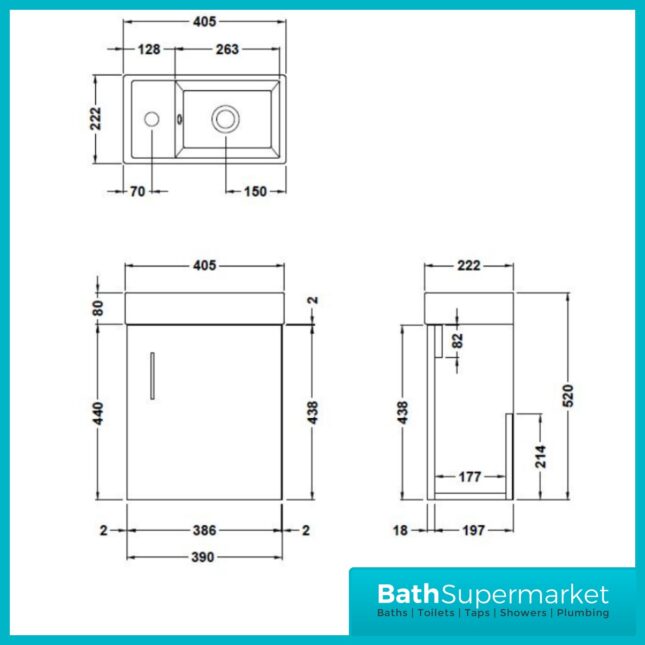 Nuie Vault Satin Soft Black Wall Mounted Cloakroom Basin Vanity Unit 400mm Wide