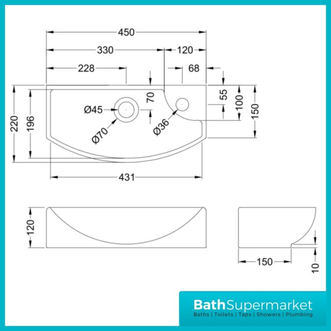 Hudson Reed Juno Compact Metallic Slate Wall Hung Basin Unit 450mm Wide RH & LH