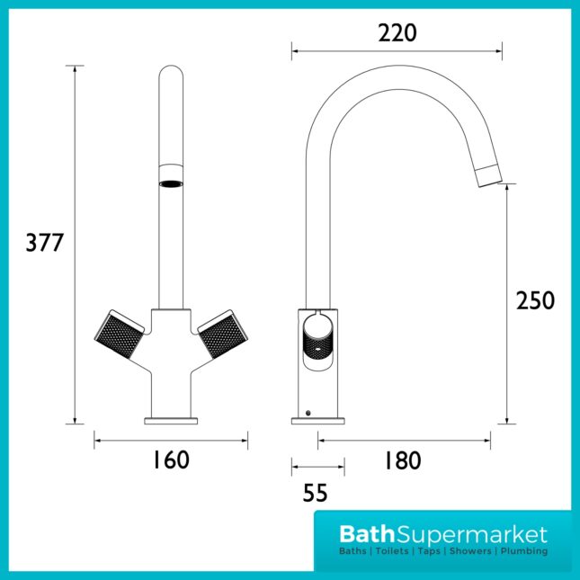 Bristan Fern Stainless Steel Easyfit Swan Neck Swivel Spout Twin Lever Kitchen Mixer Tap