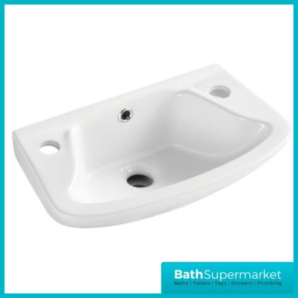 Kartell Proton White Wall Hung Cloakroom 2 Tap Hole Basin 460mm Wide