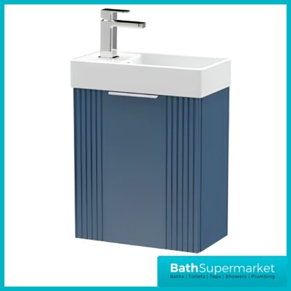 Nuie Deco Compact Satin Blue Wall Hung Vanity Basin Unit 400mm Width