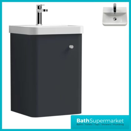 Nuie Core Soft Black Wall Mounted Cloakroom Basin Unit 400mm Wide