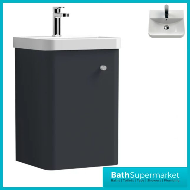 Nuie Core Soft Black Wall Mounted Cloakroom Basin Unit 400mm Wide