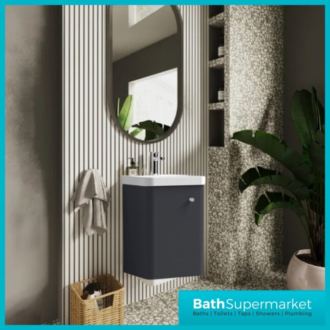 Nuie Core Soft Black Wall Mounted Cloakroom Basin Unit 400mm Wide