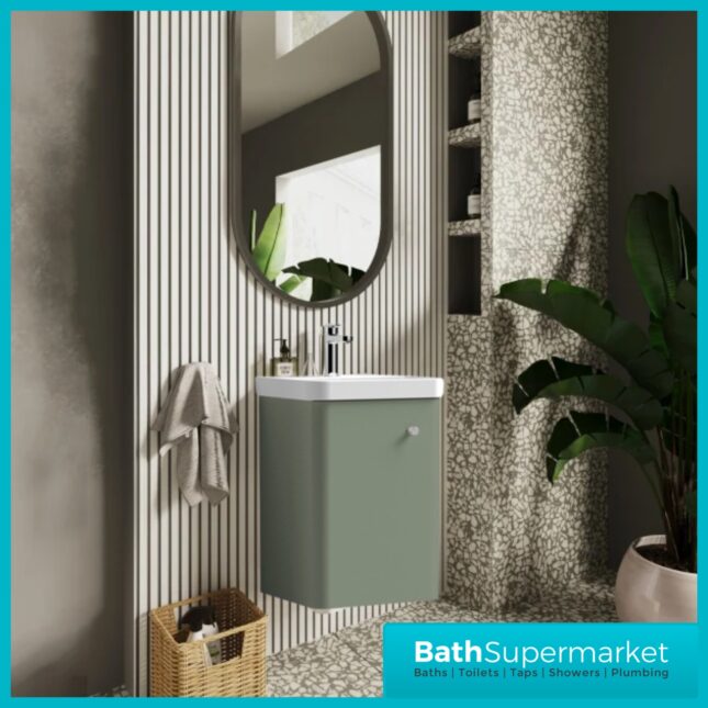 Nuie Core Satin Green Wall Mounted Cloakroom Basin Unit 400mm Wide